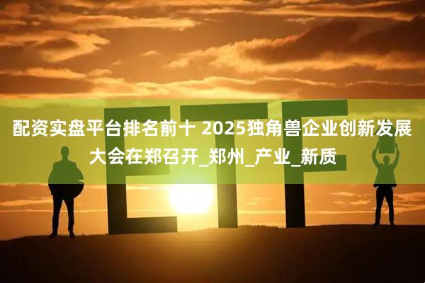 配资实盘平台排名前十 2025独角兽企业创新发展大会在郑召开_郑州_产业_新质